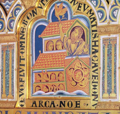 ノアと箱舟、ヴェルドゥナー祭壇の51枚のパネルの1つ、1181年の詳細 作： Nicholas of Verdun